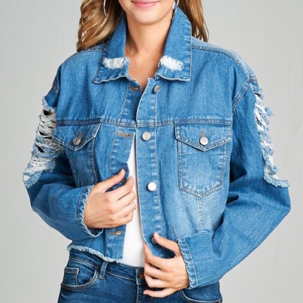 Distressed Jean Jacket- Medium Wash